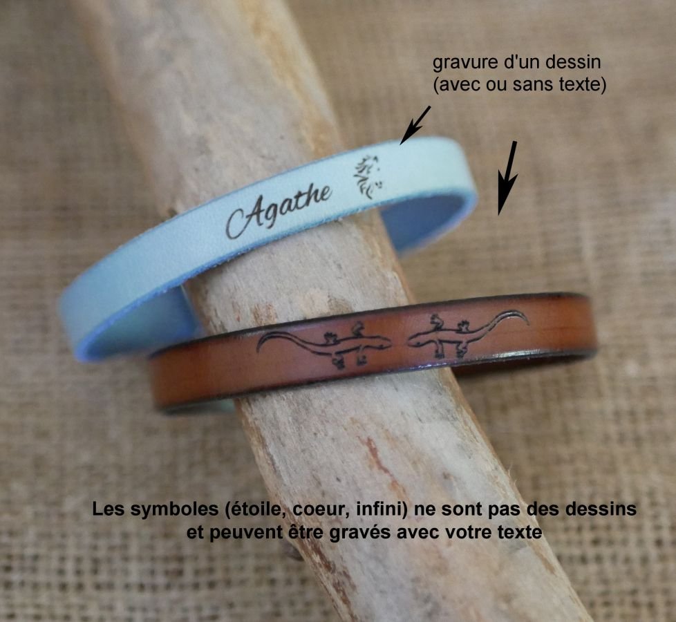 Armbånd i blandet skinn med gravert T-lås i valgfrie farger