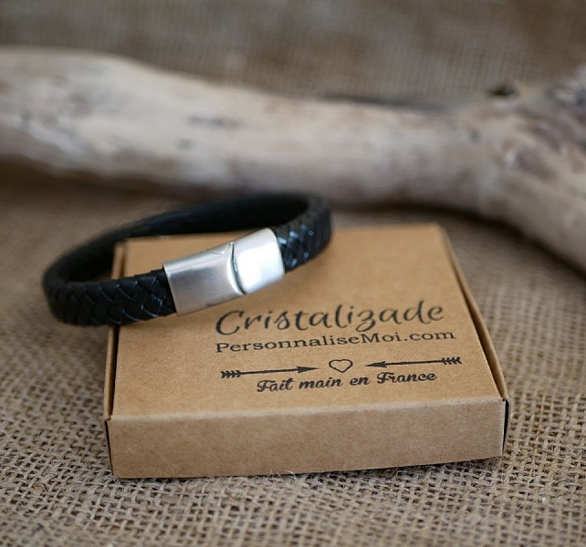 Flettet svart l&aelig;rrem for menn med magnetisk st&aring;ll&aring;s og glidel&aring;s