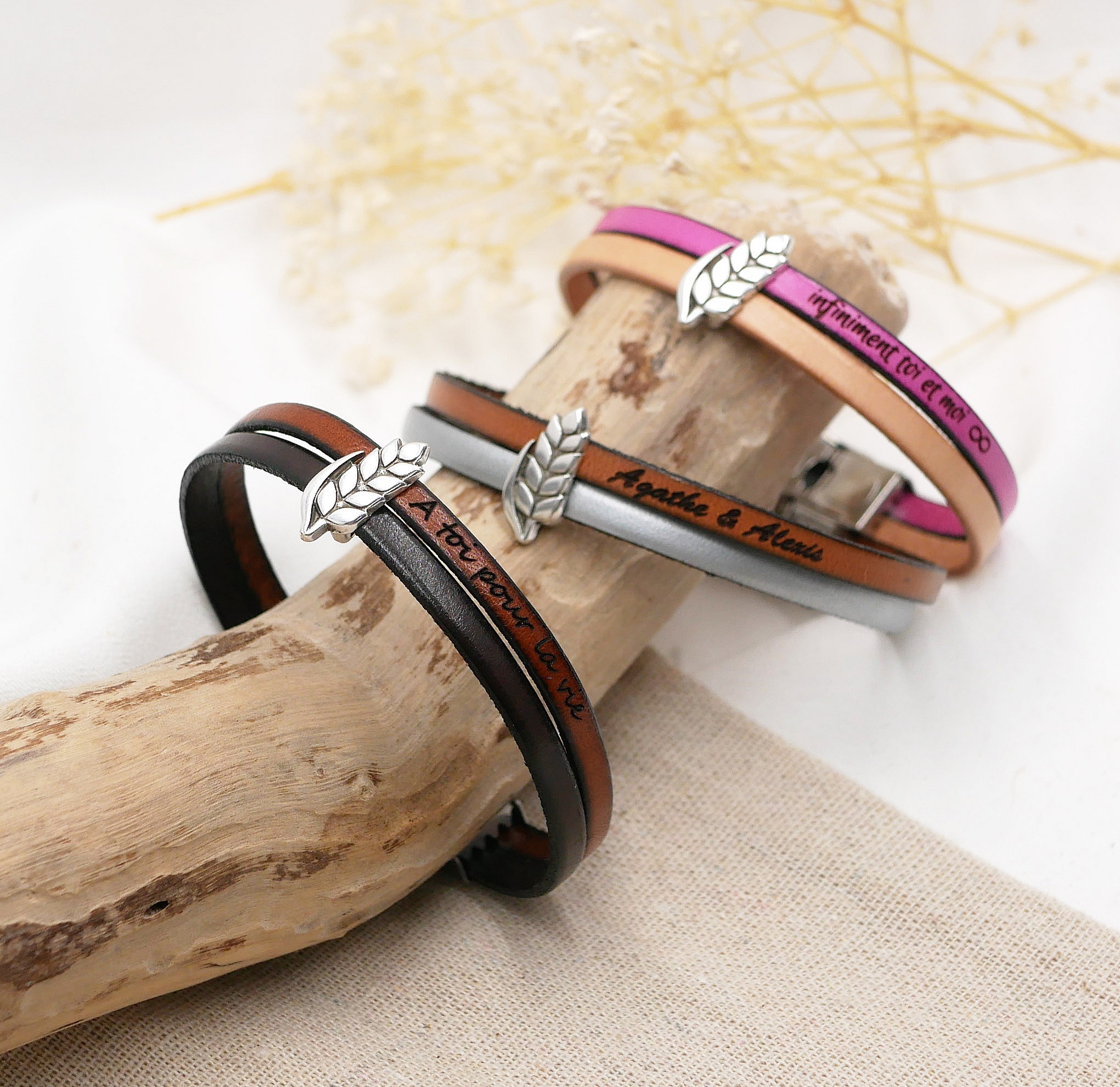 L&aelig;r duo-armb&aring;nd og tilpassbar hvete &oslash;reb&oslash;yle, mann og kvinne hvete bryllup