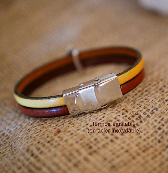 Bracelet duo de cuir au passant entrelac&eacute; personnalisable par gravure