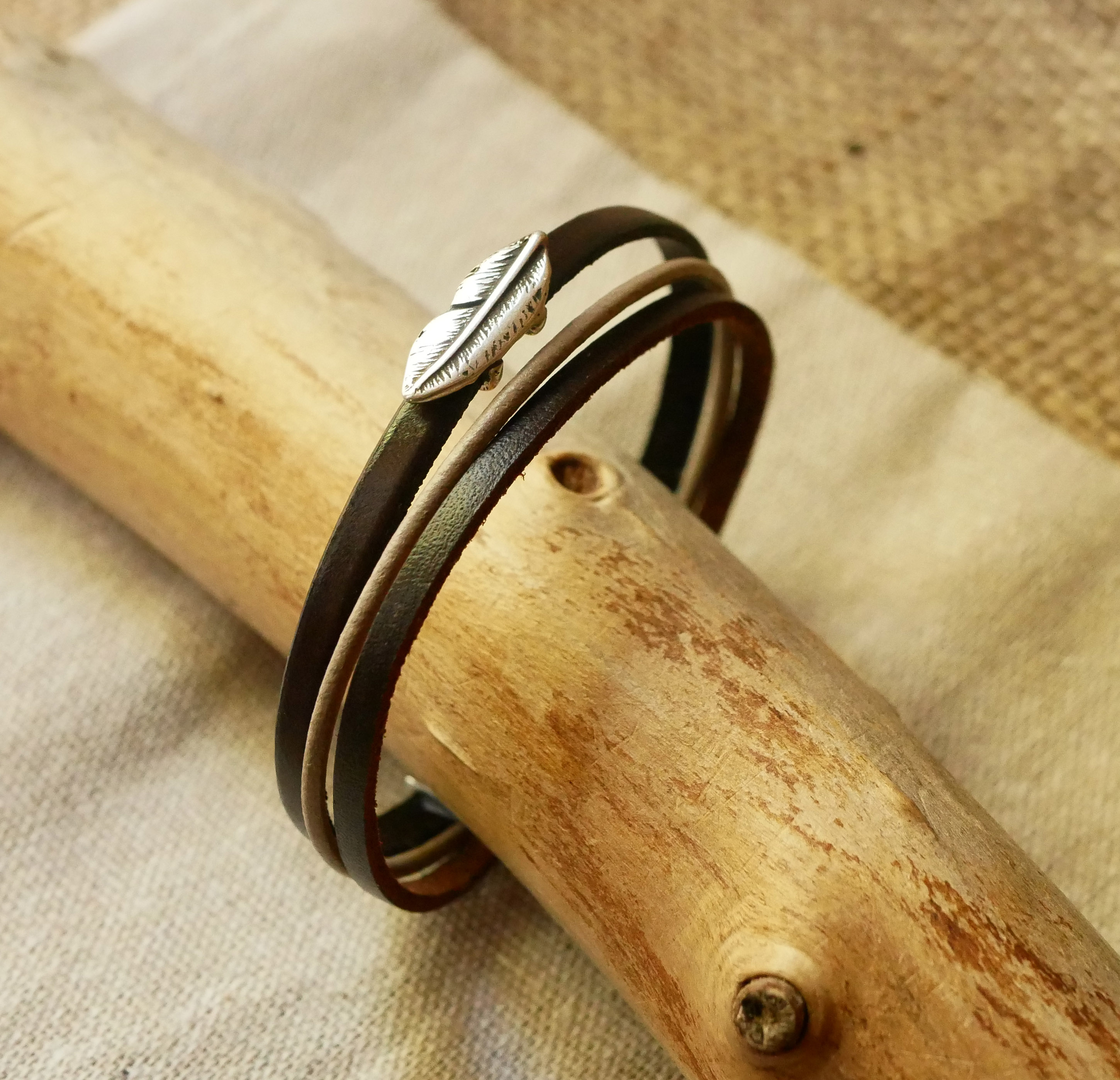 Armbåndsmansjett trio av vintage brunt skinn for menn