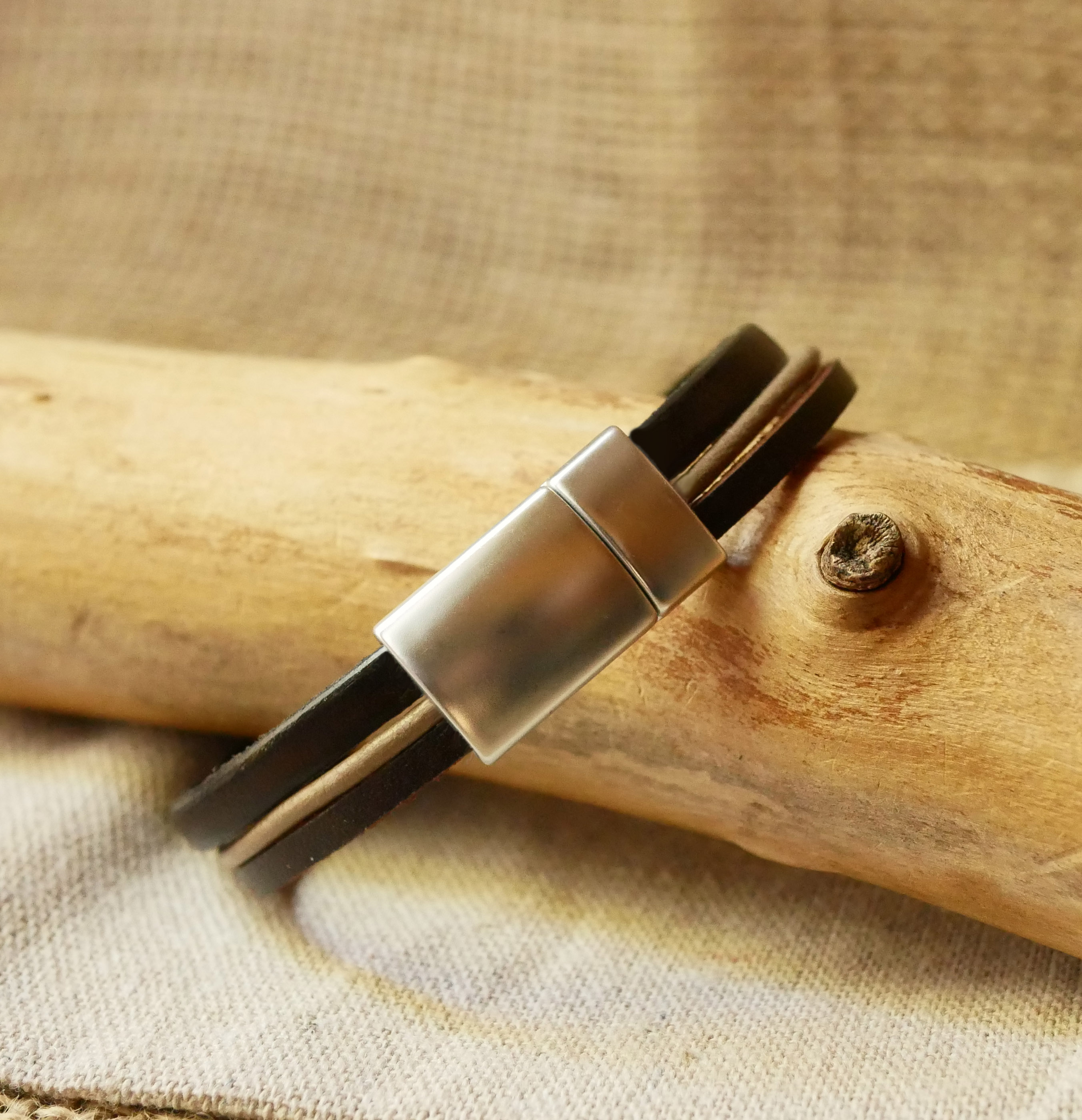 Armbåndsmansjett trio av vintage brunt skinn for menn