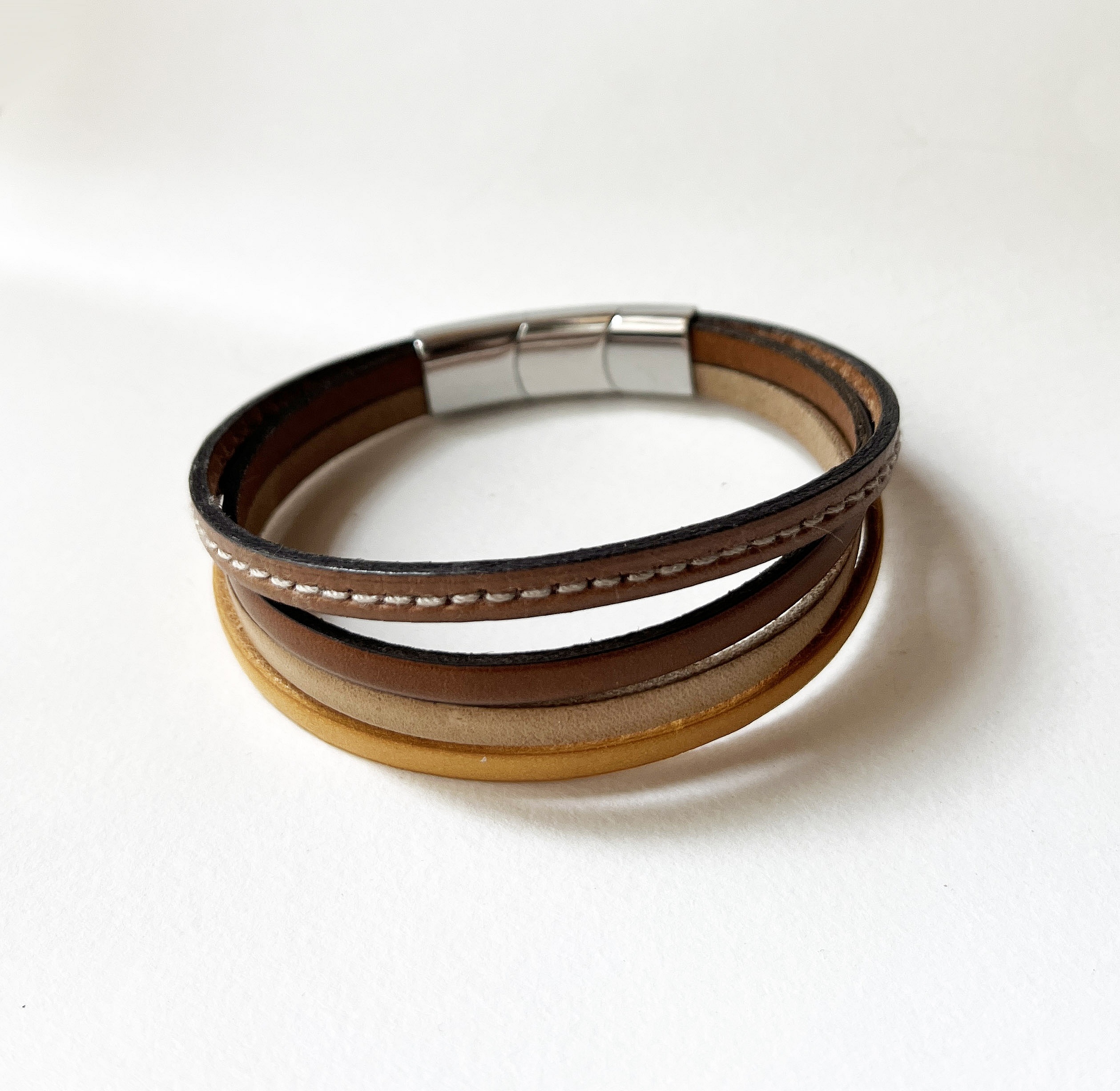 Bracelet manchette ajustable multi cuirs Beiges pour homme 