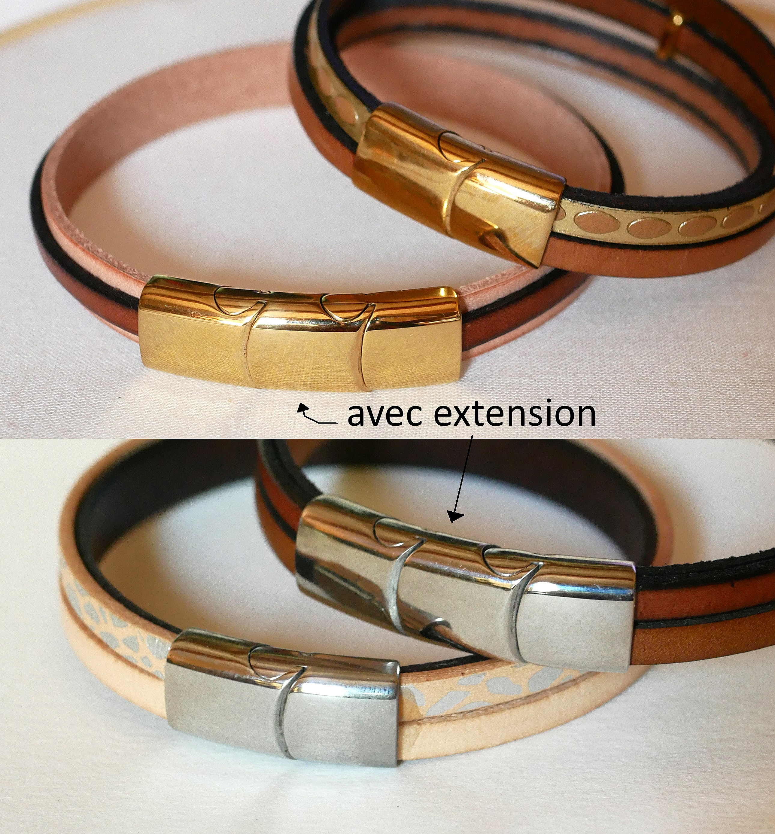 Mansjettarmb&aring;nd i naturskinn og s&oslash;lvfarget skinn til dame 