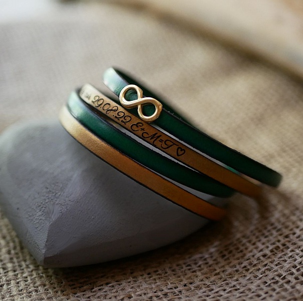 Mammagave, gyllent evighetssymbol-armb&aring;nd i 2 skinntyper som du kan personalisere  