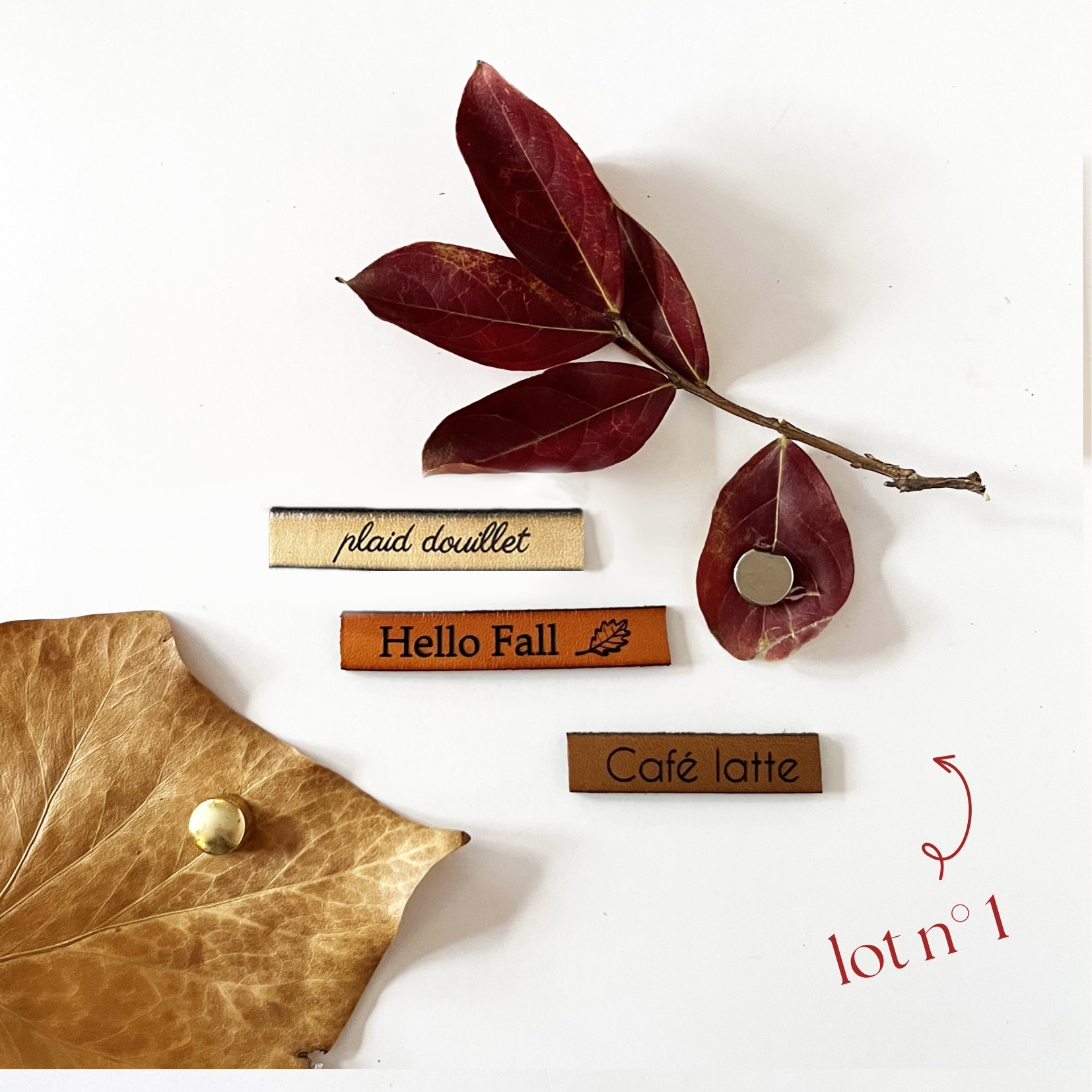 Ensemble magnets en cuir gravé thème automne 