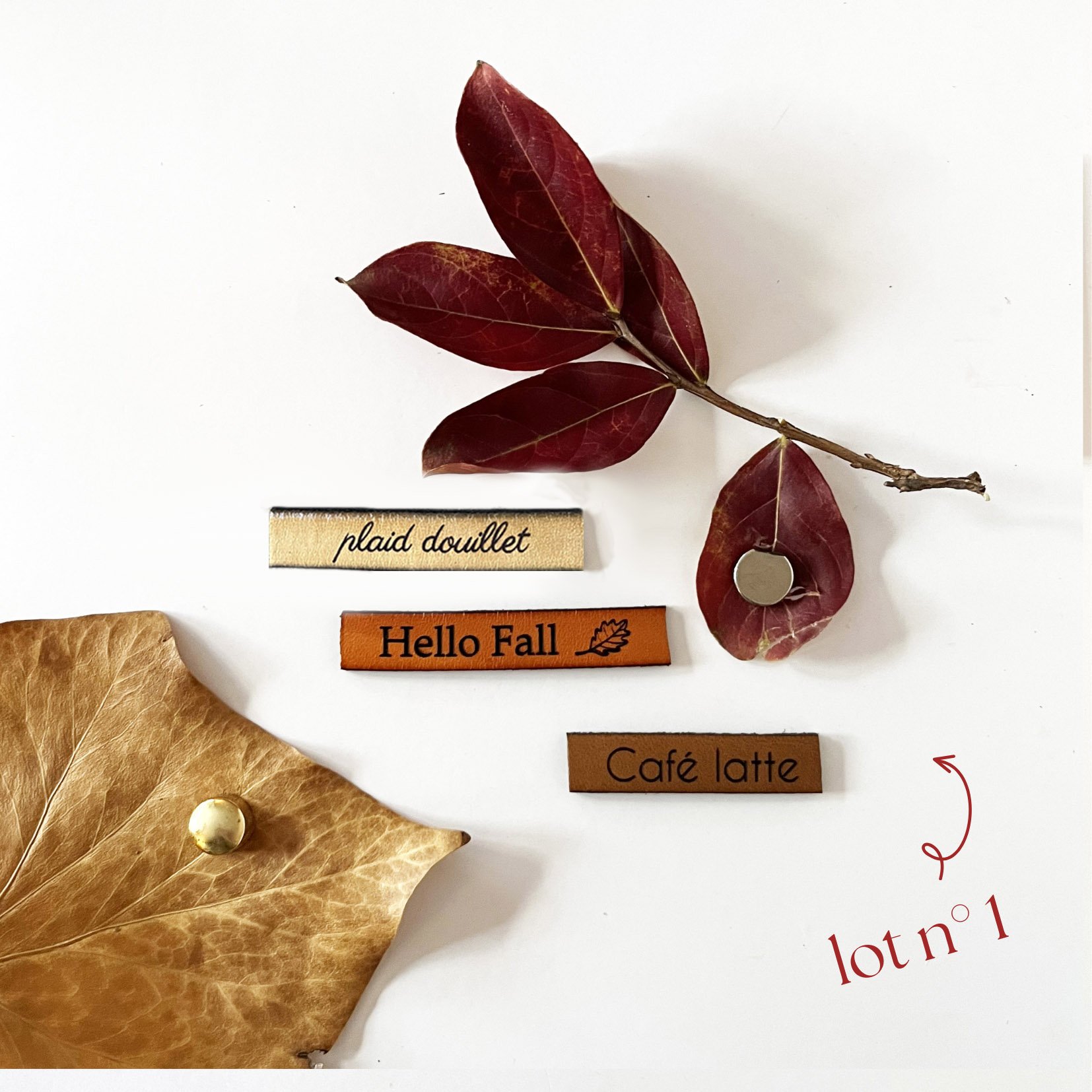 Ensemble magnets en cuir gravé thème automne 