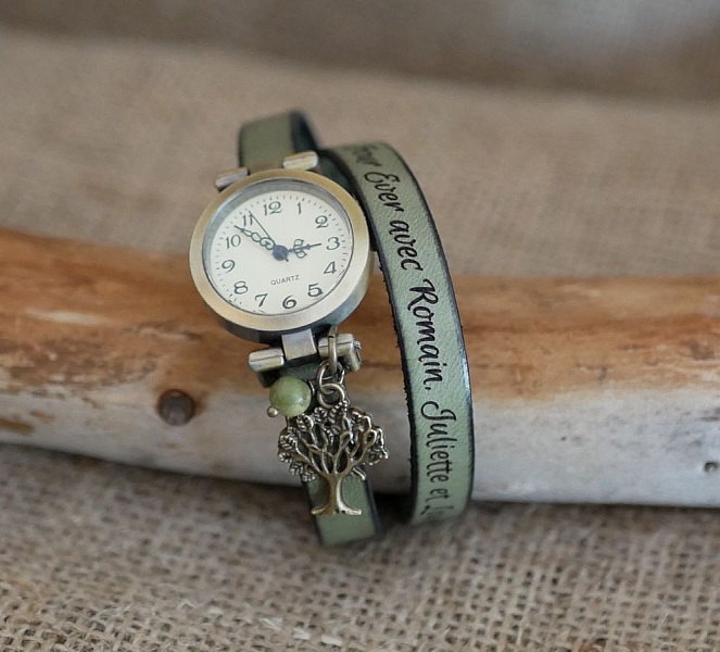 L&aelig;rarmb&aring;ndsklokke 2 eller 3 runder med perle og anheng