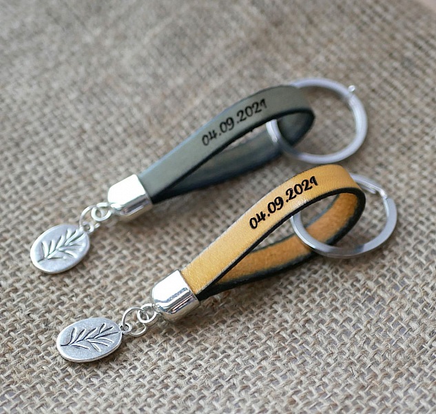 N&oslash;kkelring i skinn som kan personaliseres ved &aring; gravere med ditt valg av anheng.