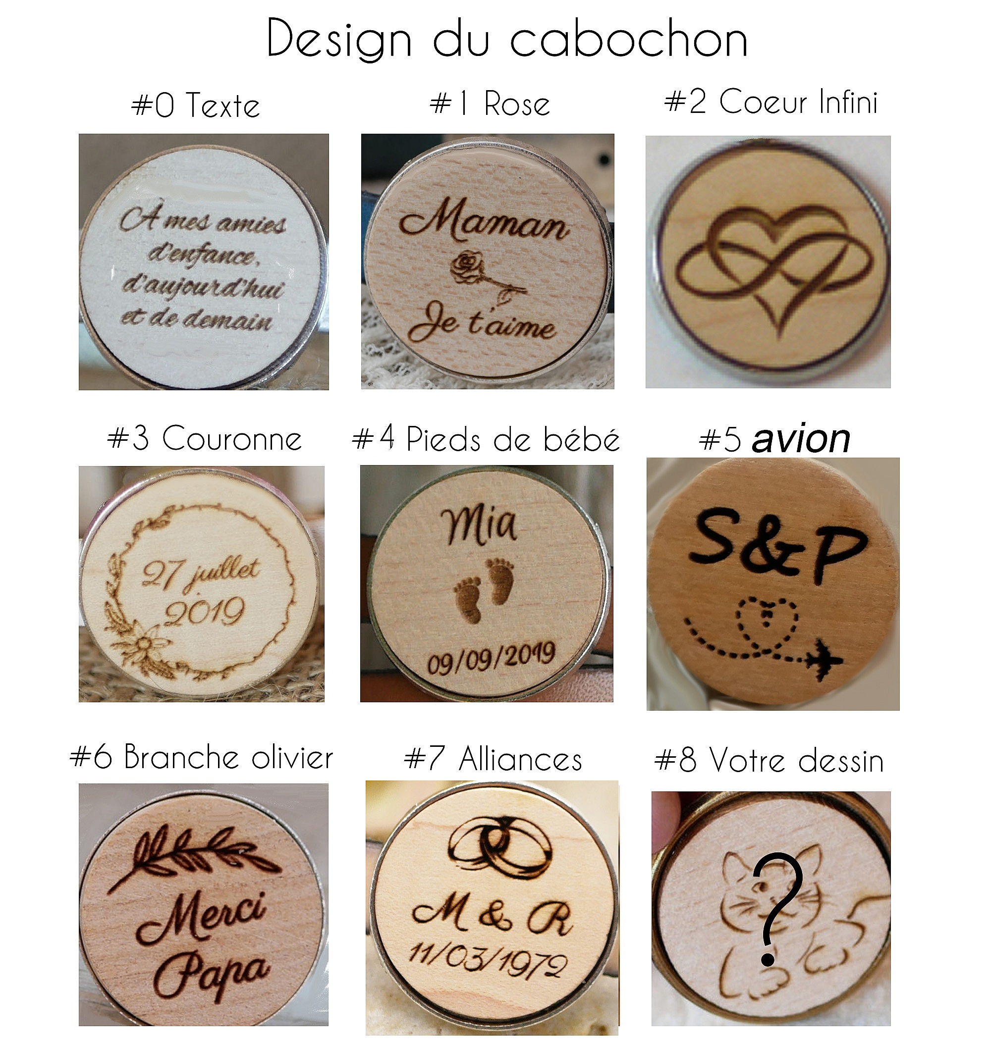 Spesialtilpasset n&oslash;kkelring i skinn og tre med pompong i skinn og gravert cabochon