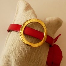Armbånd kvinne stor gullring skinnfarge etter eget valg