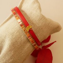 Rouget duoarmbånd i skinn med gullglitter og Gingko-design  