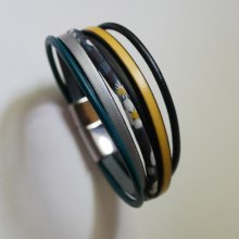 Flerradet mansjettarmbånd i skinn og antracitgrå Liberty-snor